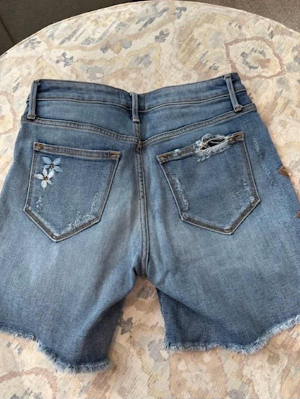DRIFTWOOD Blue Denim Jean Shorts with Floral Embroidery - Picture 2 of 4